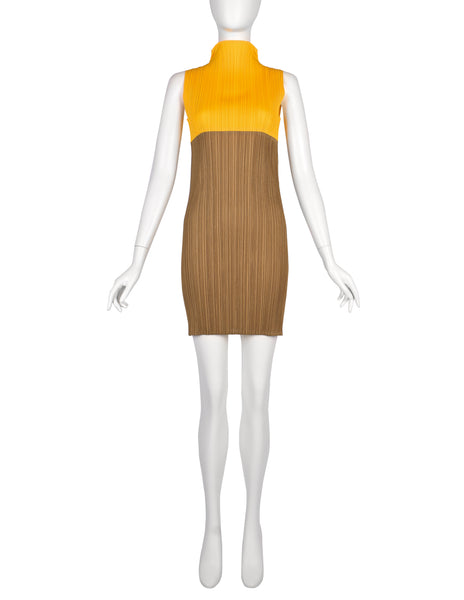 Pleats Please Vintage Pleated Split Color Mini Dress