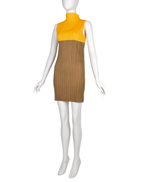 Pleats Please Vintage Pleated Split Color Mini Dress