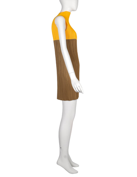 Pleats Please Vintage Pleated Split Color Mini Dress
