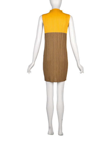 Pleats Please Vintage Pleated Split Color Mini Dress
