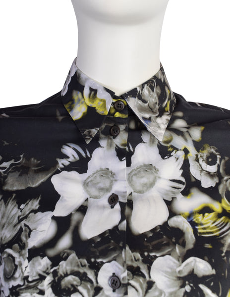 Prada SS 2010 Black White Yellow Floral Print Button Up Shirt