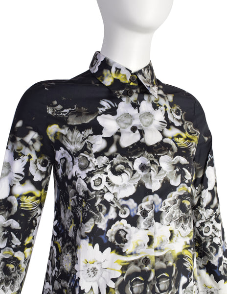 Prada SS 2010 Black White Yellow Floral Print Button Up Shirt