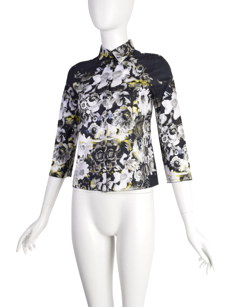 Prada SS 2010 Black White Yellow Floral Print Button Up Shirt