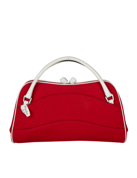 Prada Vintage Red Canvas and White Leather Handbag