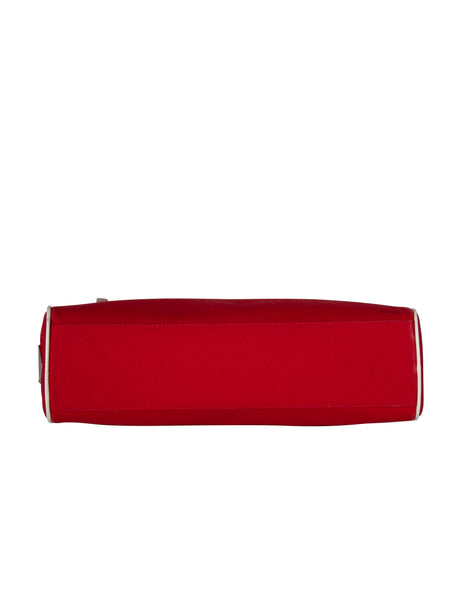 Prada Vintage Red Canvas and White Leather Handbag