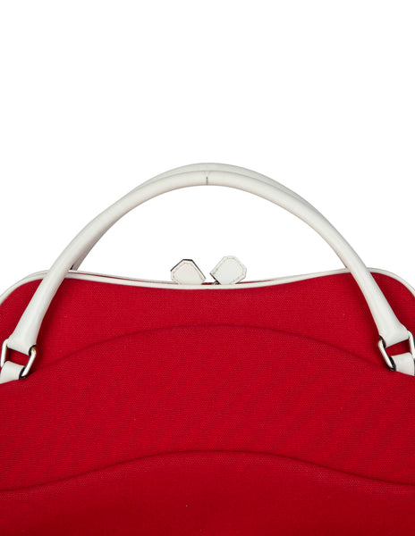 Prada Vintage Red Canvas and White Leather Handbag
