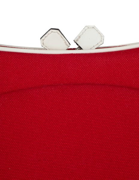 Prada Vintage Red Canvas and White Leather Handbag