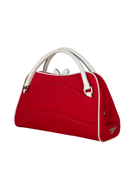 Prada Vintage Red Canvas and White Leather Handbag