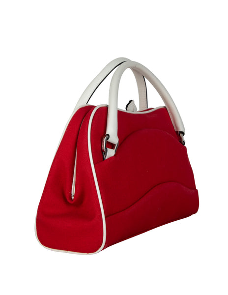 Prada Vintage Red Canvas and White Leather Handbag