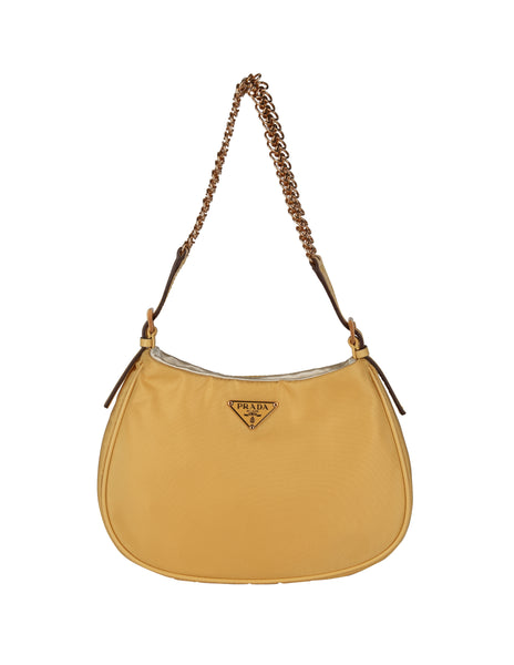 Prada Vintage Yellow Nylon and Rose Gold Chain Evening Bag