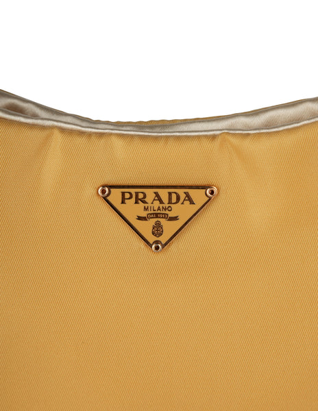 Prada Vintage Yellow Nylon and Rose Gold Chain Evening Bag