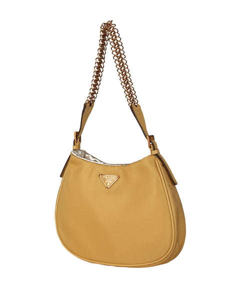 Prada Vintage Yellow Nylon and Rose Gold Chain Evening Bag