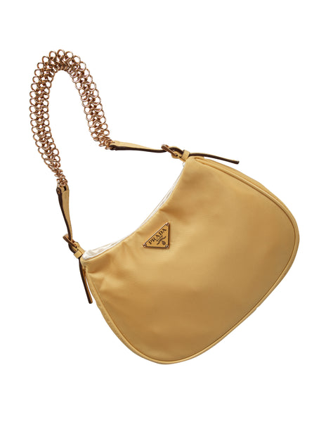 Prada Vintage Yellow Nylon and Rose Gold Chain Evening Bag