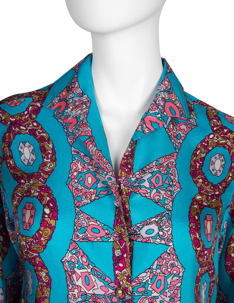 Emilio Pucci Vintage 1960s Psychedelic Gem Print Silk Shirt