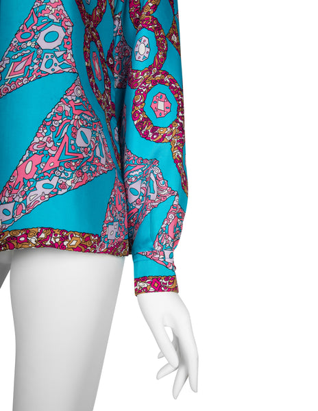 Emilio Pucci Vintage 1960s Psychedelic Gem Print Silk Shirt