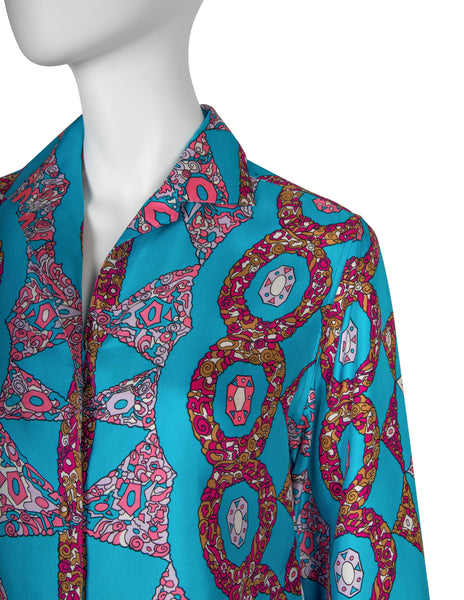 Emilio Pucci Vintage 1960s Psychedelic Gem Print Silk Shirt