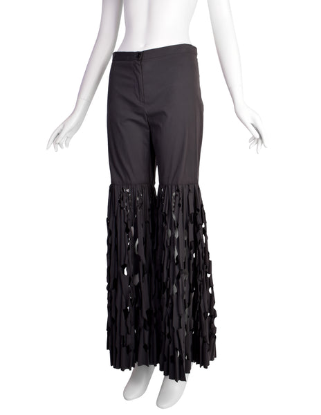 Romeo Gigli Vintage Charcoal Grey Incredible Wide Pleated Laser Cut Bell Bottom Pants