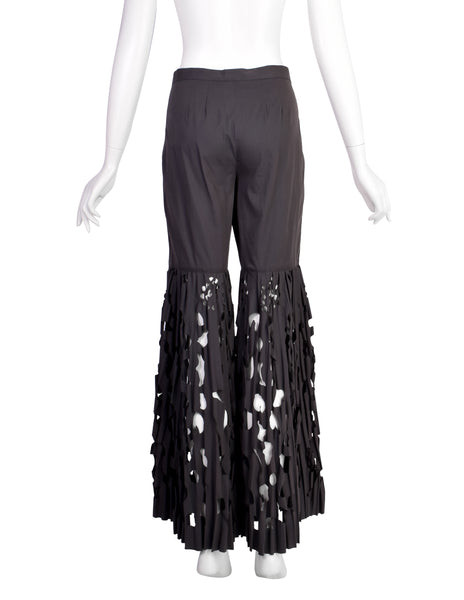 Romeo Gigli Vintage Charcoal Grey Incredible Wide Pleated Laser Cut Bell Bottom Pants