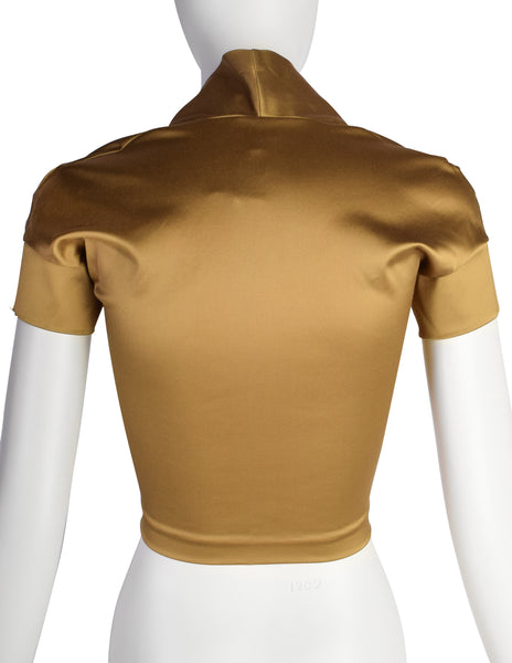 Romeo GIgli Vintage SS 1990 Runway Golden Satin Pointed Knot Cropped Top