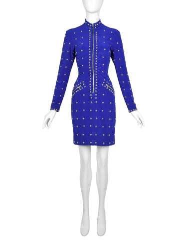 Tadashi Vintage 1980s Purple-Blue Studded Body Con Dress