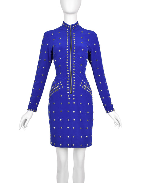 Tadashi Vintage 1980s Purple-Blue Studded Body Con Dress