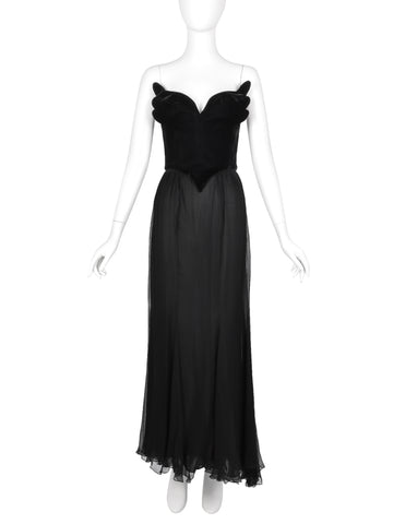 Thierry Mugler Vintage 1987 ICONIC Black Winged Bustier and Silk Skirt Ensemble