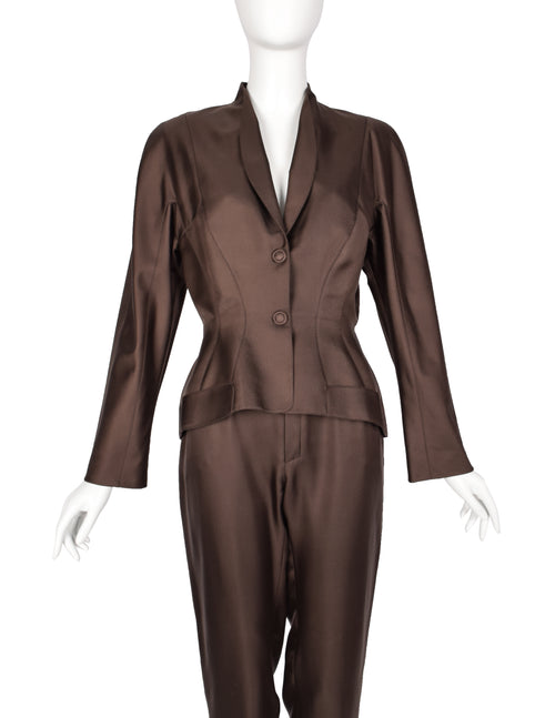 Thierry Mugler Vintage 1990s Chocolate Brown Silk Sculpted