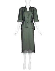 Thierry Mugler Vintage SS 1999 Green and Black Chiffon Tailored Skirt Suit