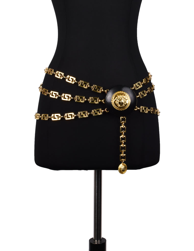 Gianni Versace Vintage AW 1992 Miss S&M Black Leather and Golden Tripl Amarcord Vintage Fashion Gianni Versace Vintage AW 1992 Miss S&M Black Leather and Golden Tripl Amarcord Vintage Fashion