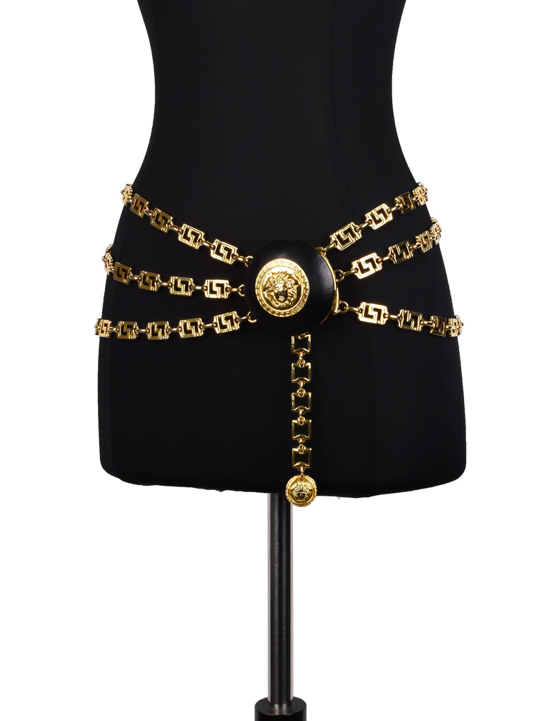 Gianni Versace Vintage AW 1992 Miss S&M Black Leather and Golden Tripl Amarcord Vintage Fashion Gianni Versace Vintage AW 1992 Miss S&M Black Leather and Golden Tripl Amarcord Vintage Fashion