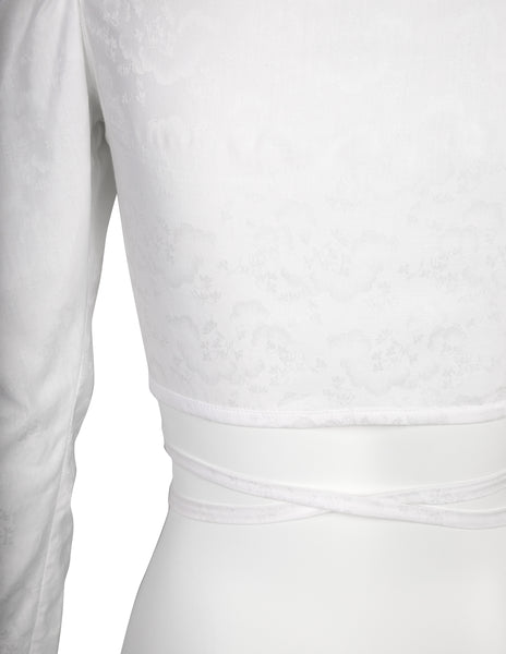 Vivienne Westwood Vintage SS 1999 White Floral Jacquard Puffy Mutton Sleeve Cropped Wrap Top
