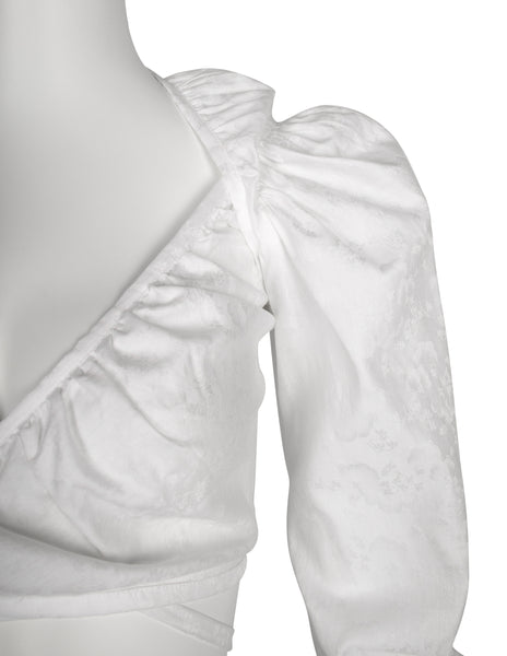 Vivienne Westwood Vintage SS 1999 White Floral Jacquard Puffy Mutton Sleeve Cropped Wrap Top