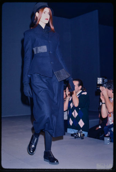 Yohji Yamamoto Vintage AW 1988 Rare Black and Grey Wool Hourglass Bar Jacket