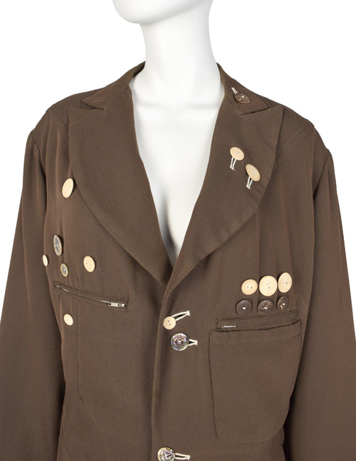 Yohji Yamamoto Vintage SS 1988 Button Embellished Brown Jacket