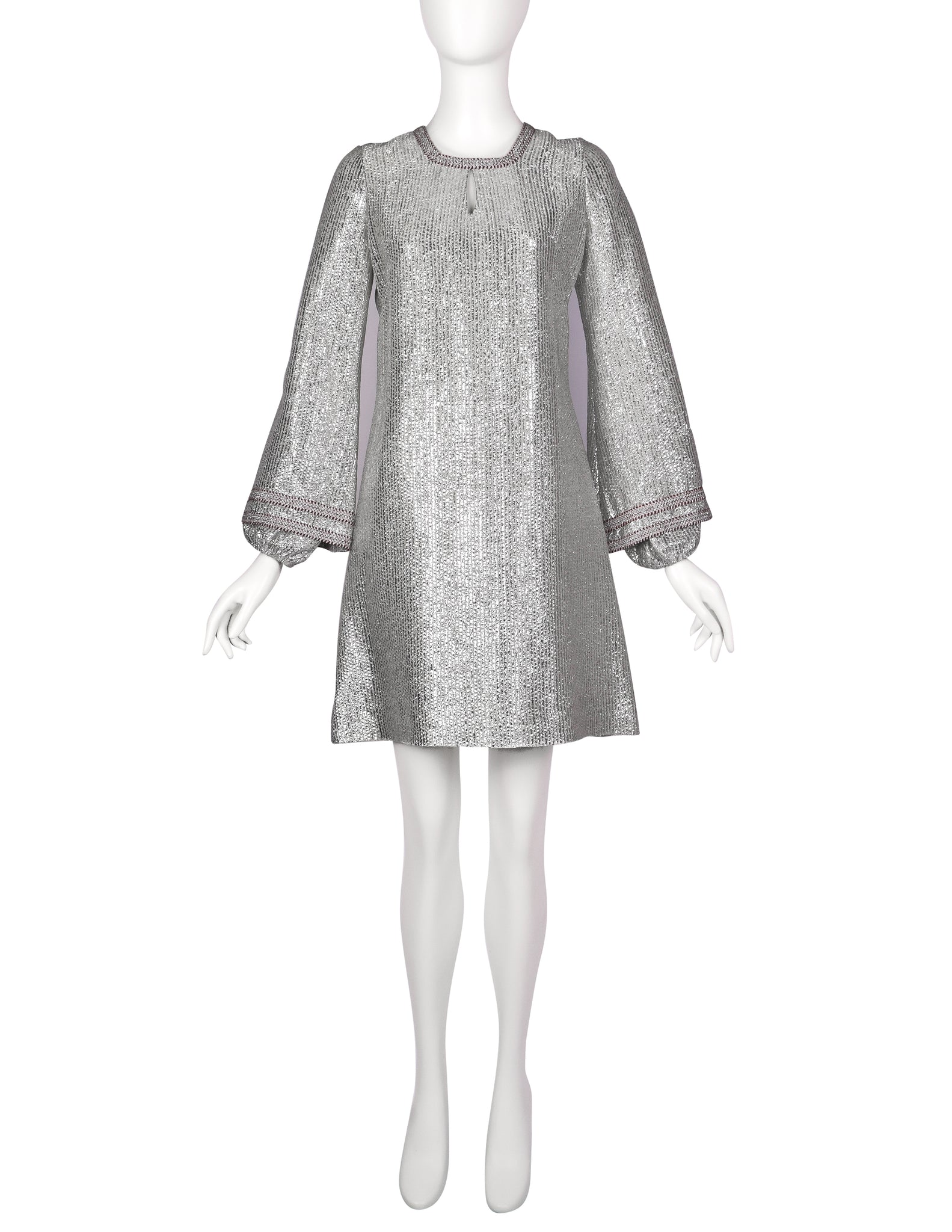 YOUTHQUAKE Vintage 1960s Rare Metallic Silver Mod Mini Dress