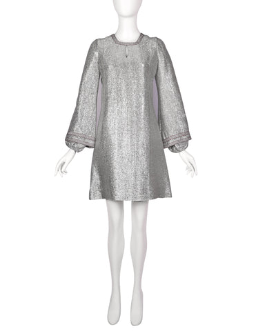 YOUTHQUAKE Vintage 1960s Rare Metallic Silver Mod Mini Dress