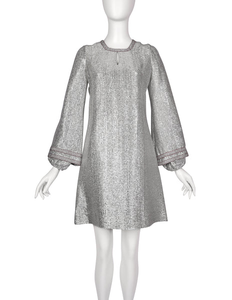 YOUTHQUAKE Vintage 1960s Rare Metallic Silver Mod Mini Dress