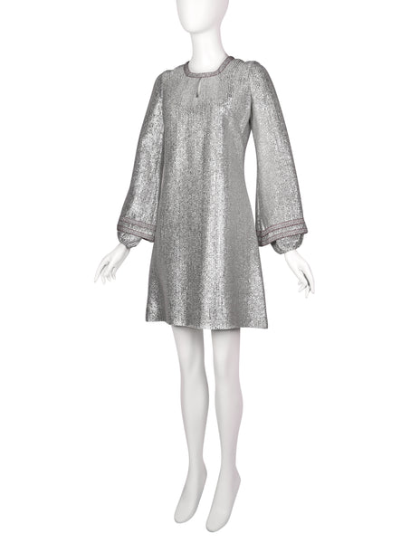 YOUTHQUAKE Vintage 1960s Rare Metallic Silver Mod Mini Dress