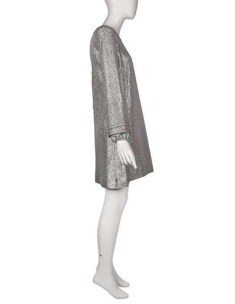 YOUTHQUAKE Vintage 1960s Rare Metallic Silver Mod Mini Dress