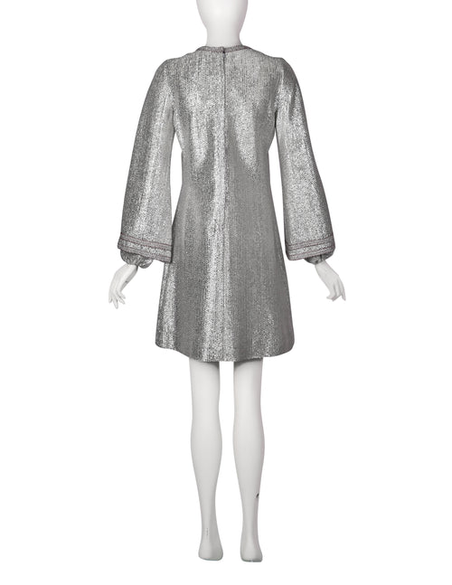 YOUTHQUAKE Vintage 1960s Rare Metallic Silver Mod Mini Dress