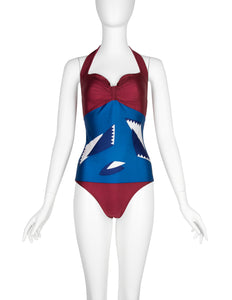 Yves Saint Laurent Vintage 1970s Geometric Print Halter Swimsuit