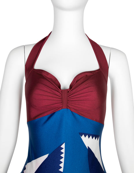 Yves Saint Laurent Vintage 1970s Geometric Print Halter Swimsuit