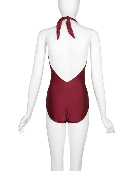 Yves Saint Laurent Vintage 1970s Geometric Print Halter Swimsuit