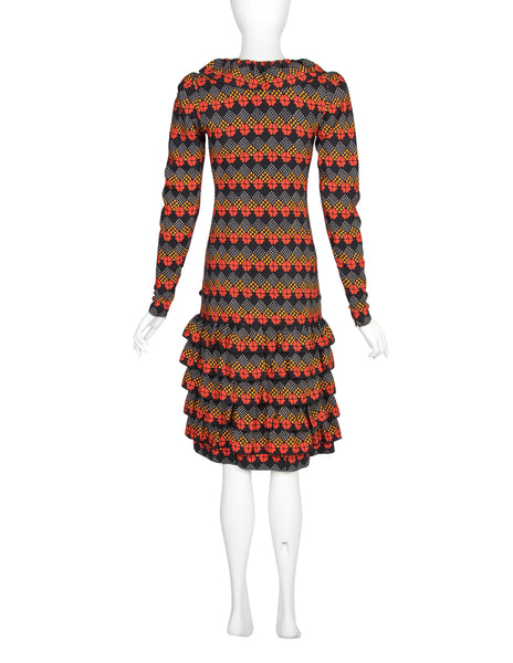 Yves Saint Laurent  Haute Couture Vintage AW 1971 Optical Floral Print Silk Ruffle Dress