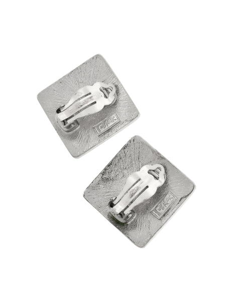 Yves Saint Laurent Vintage Silver YSL Logo Square Statement Earrings