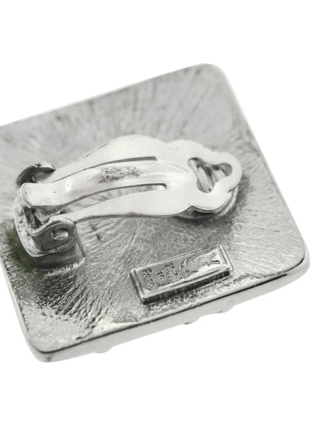 Yves Saint Laurent Vintage Silver YSL Logo Square Statement Earrings