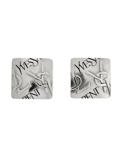 Yves Saint Laurent Vintage Silver YSL Logo Square Statement Earrings