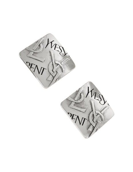 Yves Saint Laurent Vintage Silver YSL Logo Square Statement Earrings