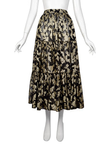 Yves Saint Laurent Vintage 1970s Golden Floral Jacquard Black Sheer Silk Chiffon Skirt