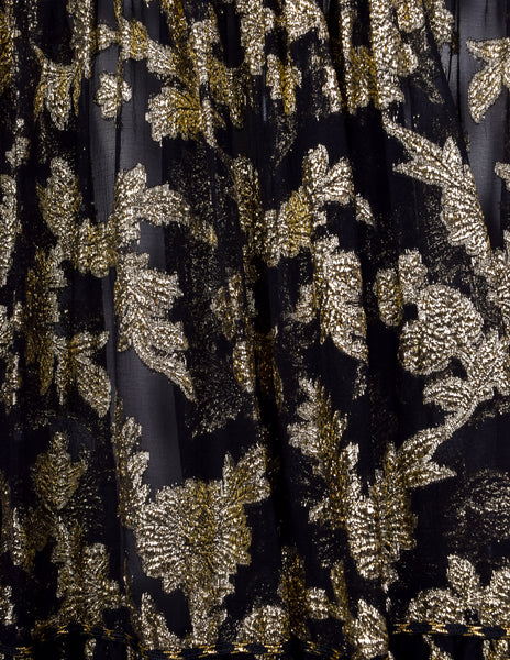 Yves Saint Laurent Vintage 1970s Golden Floral Jacquard Black Sheer Silk Chiffon Skirt